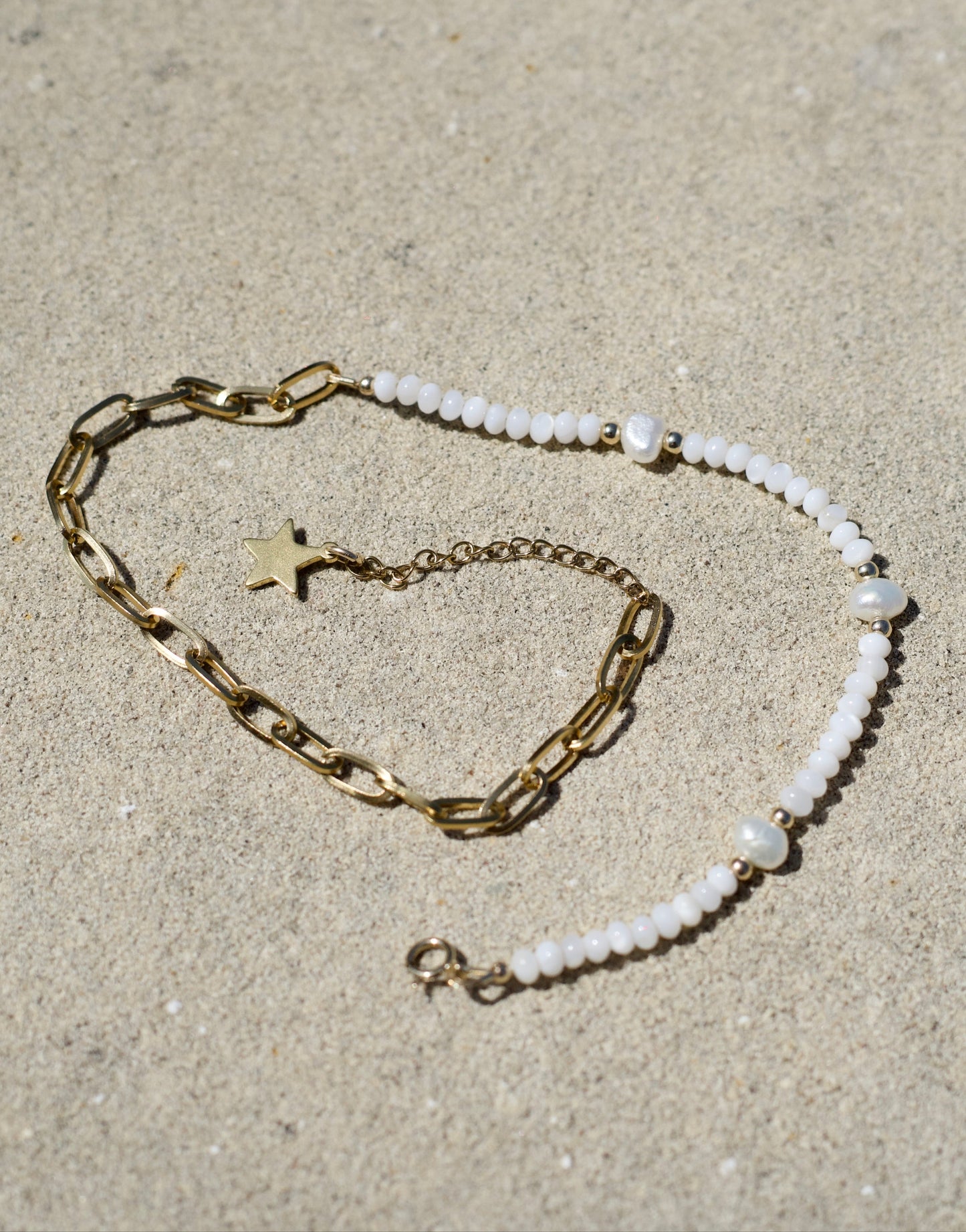 Half Pearl & Chain Necklace