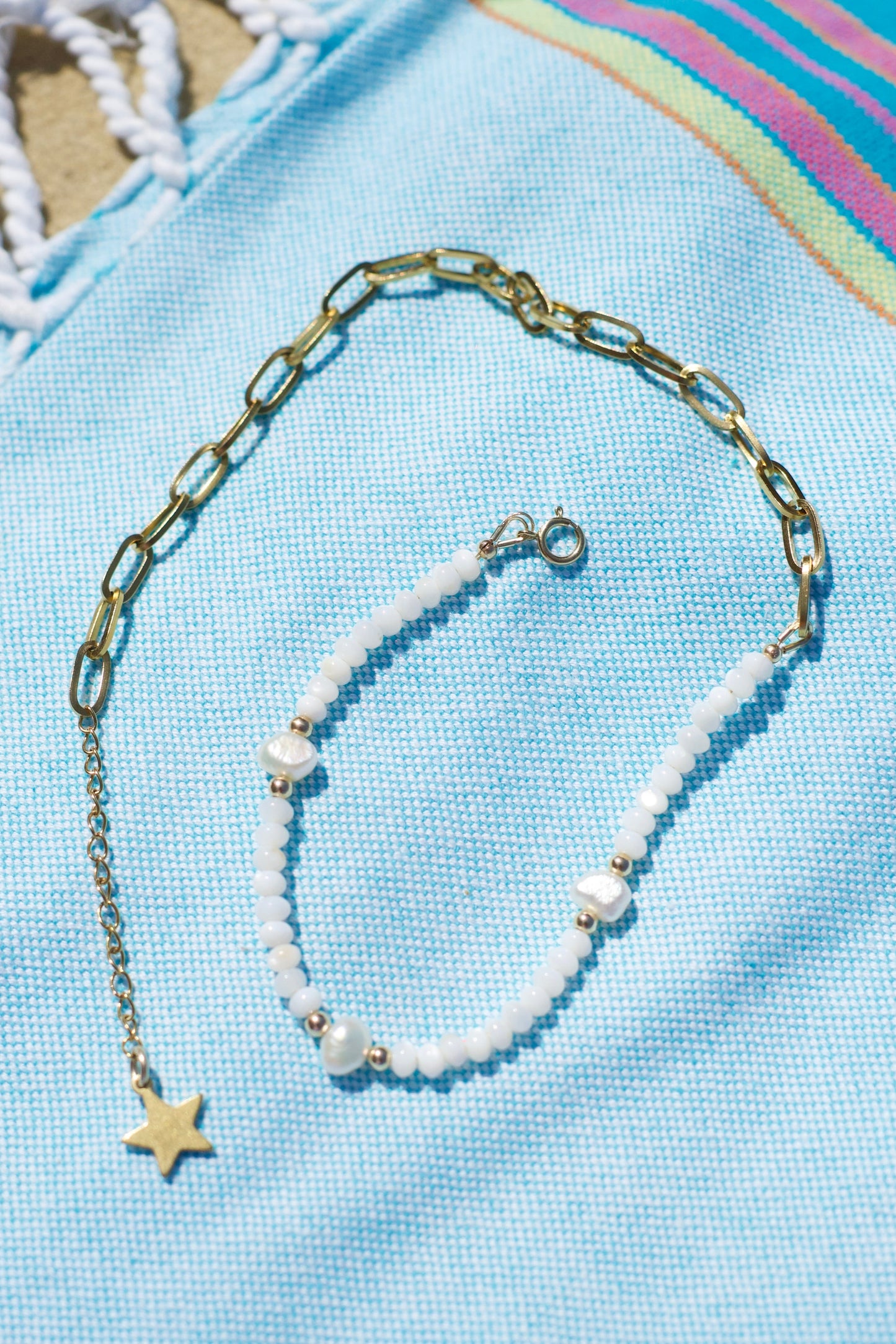 Half Pearl & Chain Necklace