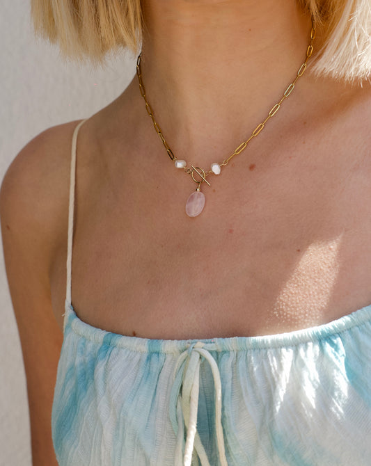 Rose Quartz Bar Necklace