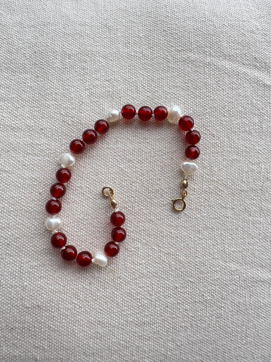Red Carnelian & Pearl Bracelet