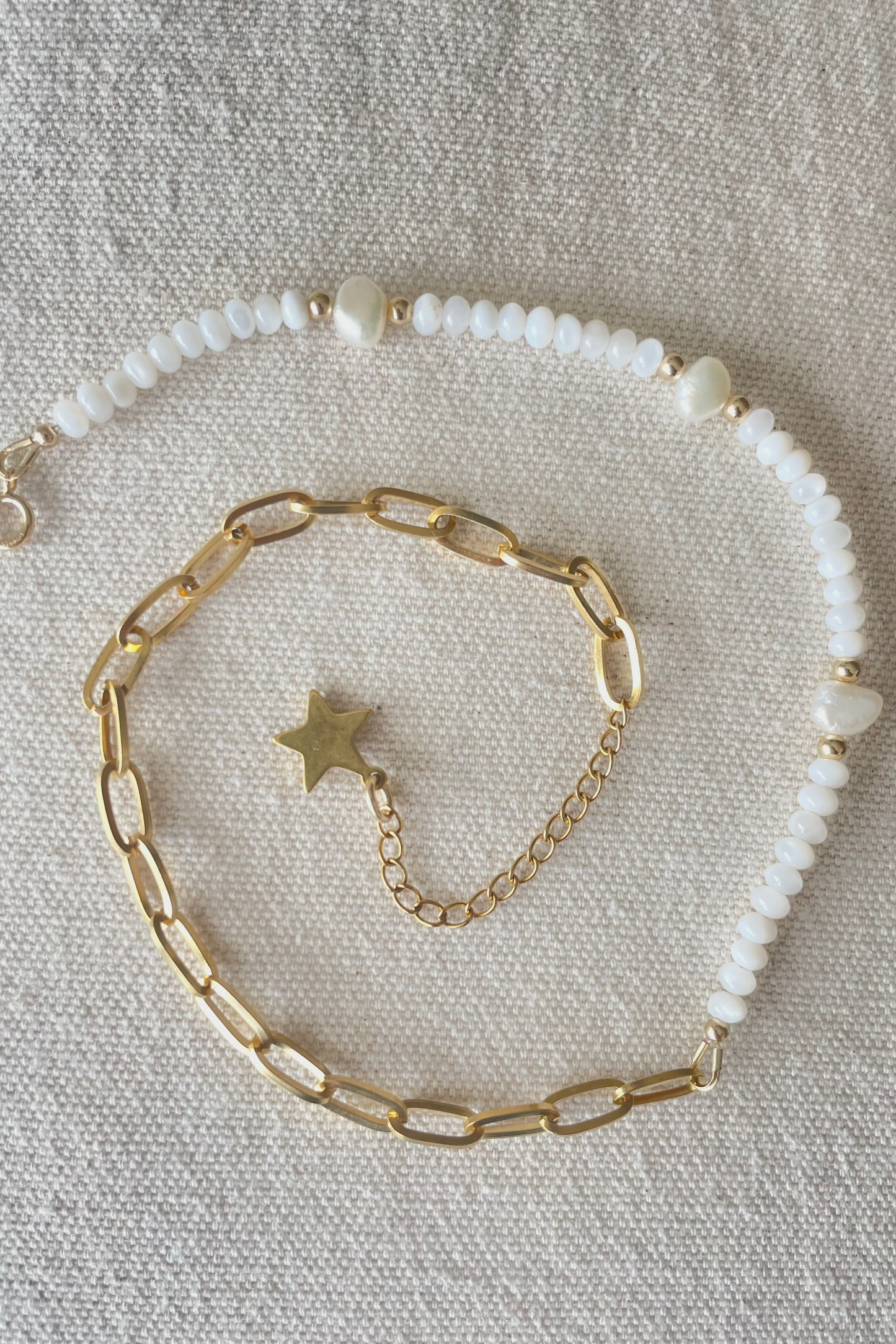Half Pearl & Chain Necklace