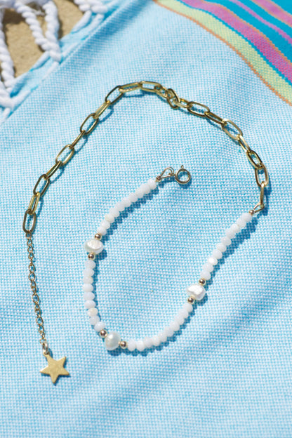 Half Pearl & Chain Necklace