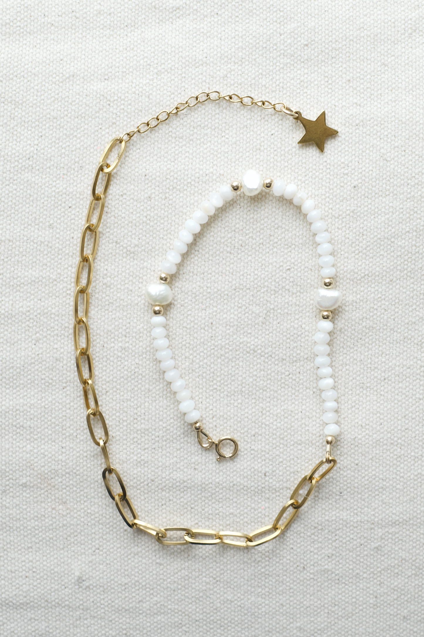 Half Pearl & Chain Necklace