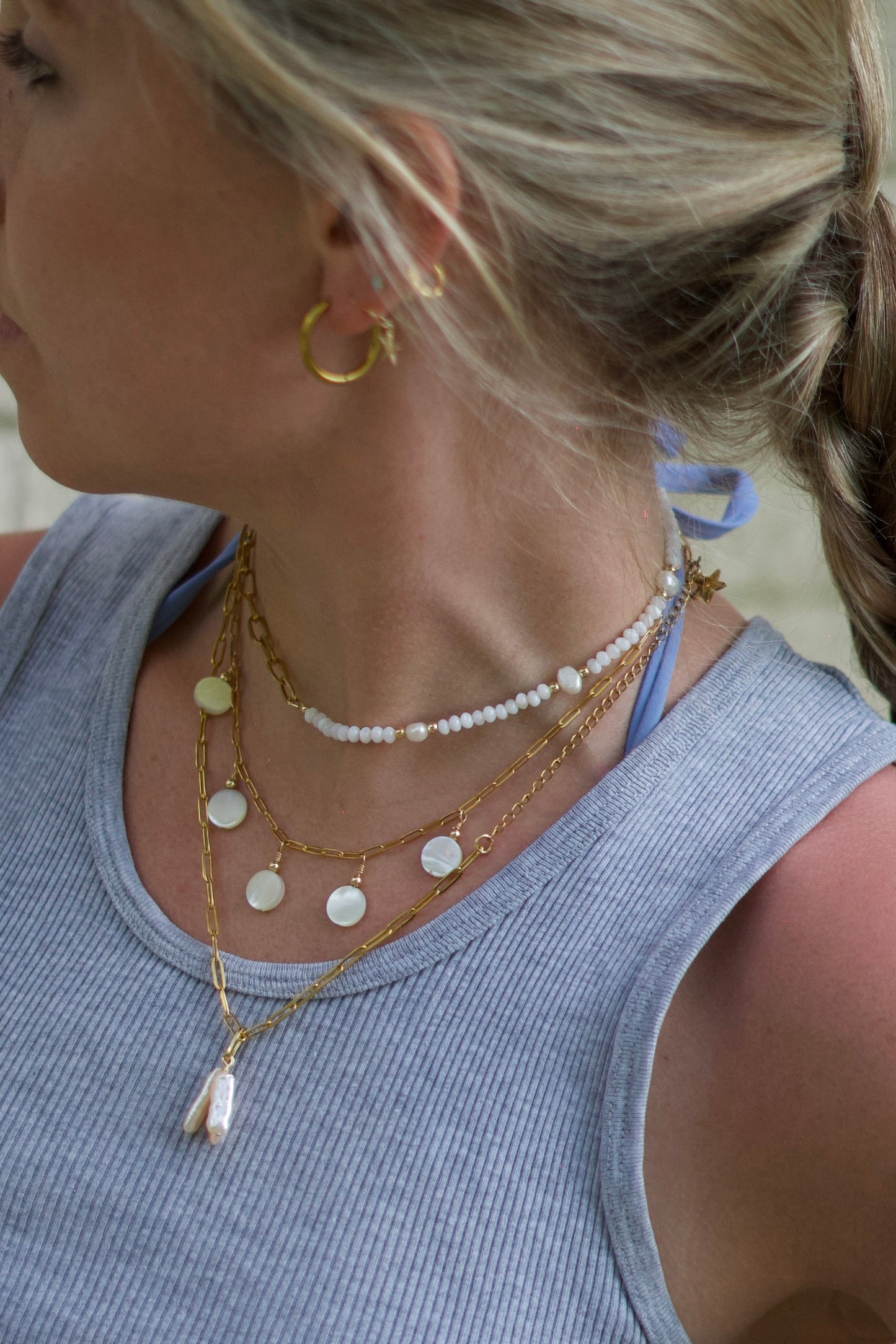Half Pearl & Chain Necklace