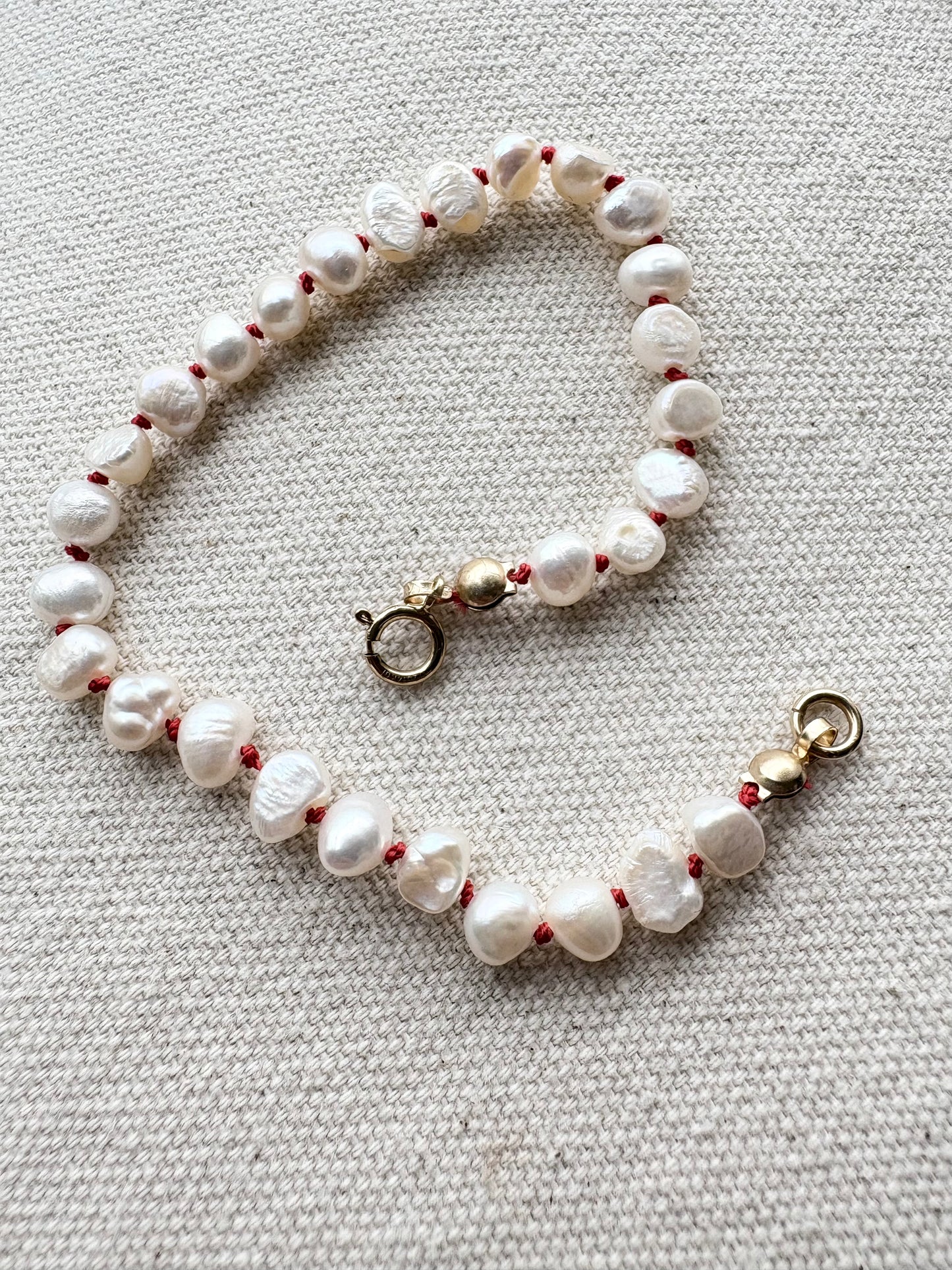 Red Knotted Pearl Bracelet