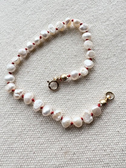 Red Knotted Pearl Bracelet