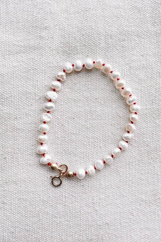 Red Knotted Pearl Bracelet