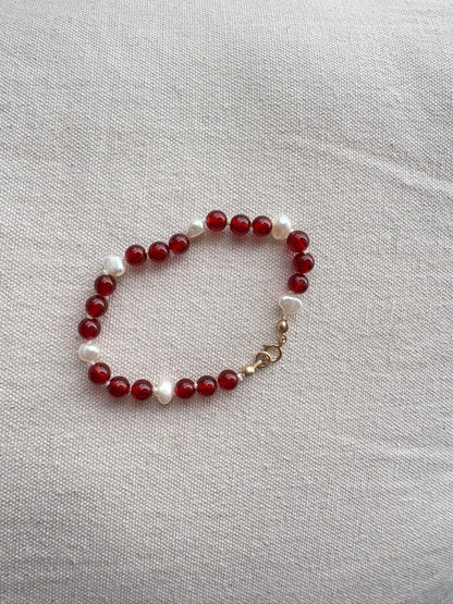 Red Carnelian & Pearl Bracelet