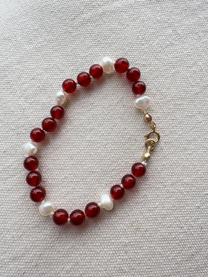 Red Carnelian & Pearl Bracelet