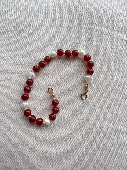 Red Carnelian & Pearl Bracelet