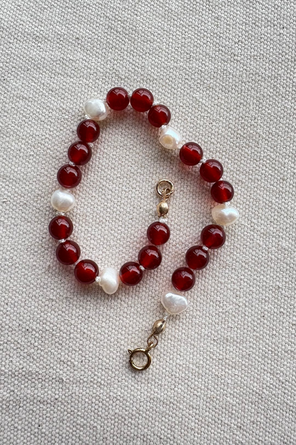 Red Carnelian & Pearl Bracelet