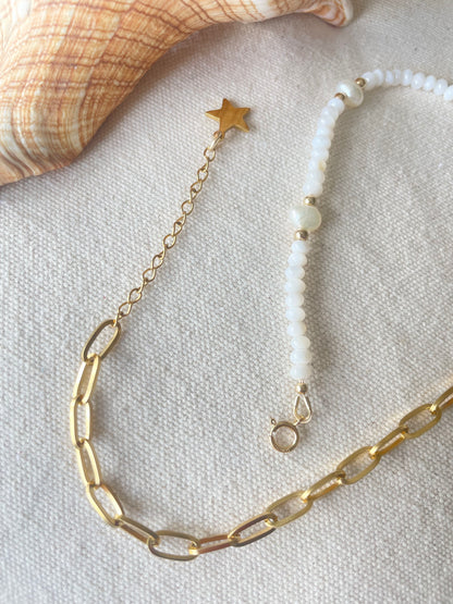 Half Pearl & Chain Necklace